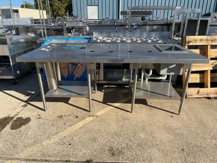 Used Falcon Restaurant Supply Used 85" Stainless Steel Drink Station with Ice Bin and Cup Dispensers - SS270 Underbar Equipment Illinois US | Falcon Restaurant Supply #1375887