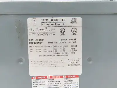 Square D 2S1F Step Down Power Transformer 2KVA 1Ph HV 240/480 LV 120/240V