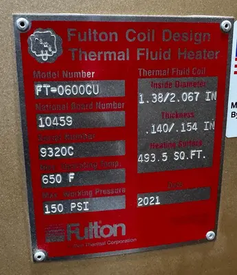 Fulton Thermal Fluid Heater Skid — 480V 3-Phase Complete Skid System with Pump, Motor & Control Panel