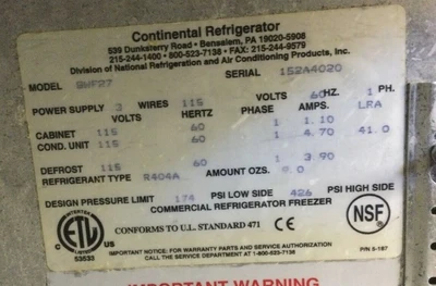 167-0129 Continental SWF27 27” Self Contained Worktop Freezer