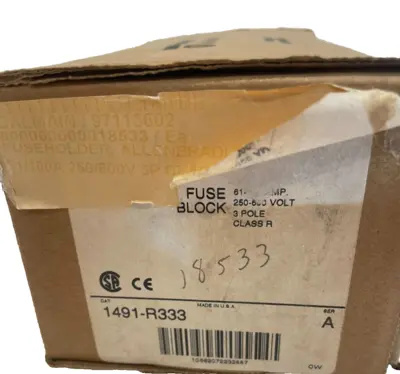 ALLEN BRADLEY 1491-R333 FUSE BLOCK SERIES A 1491R333 NEW, SURPLUS