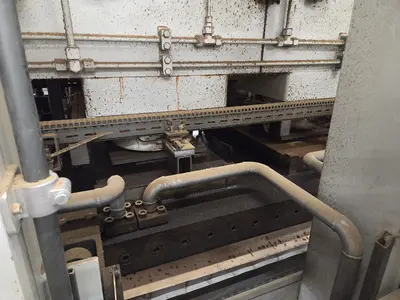 WEMHONER 5’ x 10’ SINGLE-OPENING SHORT-CYCLE FEED-THROUGH HOT PRESS WITH AUTOMATIC MATERIAL MEASURING/PRESSURE SYSTEM