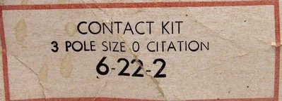 NEW CUTLER HAMMER 6-22-2 CONTACT KIT 3 POLE SIZE 0 CITATION 6222