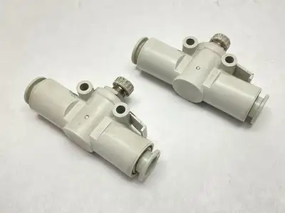 USED SMC PNEUMATIC FLOW CONTROL W/ FITTING 10MM OD TUBE