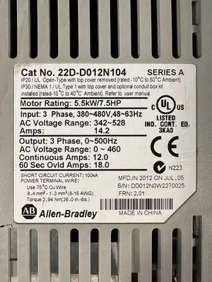 Allen Bradley 22D-D012N104 Series A AC Drive 7.5HP (3.6.2)