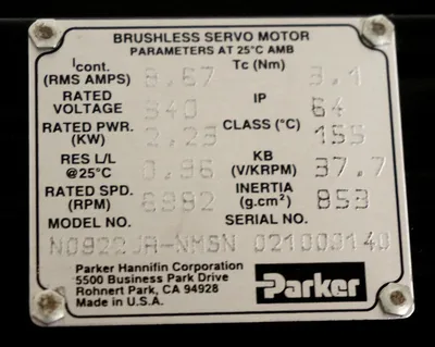 NEW PARKER N0922JR-NMSN BRUSHLESS SERVO MOTOR N0922JRNMSN, 021009140