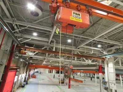 Cleveland Tramrail P&H 3 Ton Single Girder Underhung Bridge Crane 43' 8" Span
