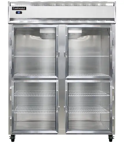 Continental 2RENSAGDHD 57" Two Section Reach In Refrigerator, (4) Left/right Hinge Glass Doors, Top Compressor, 115v