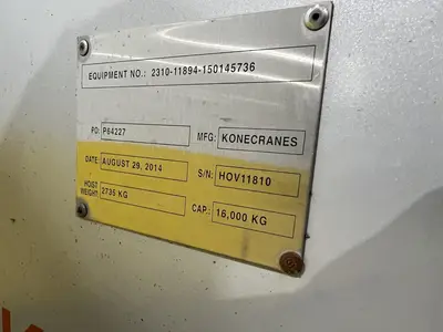 17.5 TON (2014) KONE-CRANES MODEL #CXT60410160P75GGN0S SINGLE GIRDER OVERHEAD CRANE HOIST & TROLLEY: STOCK #18633