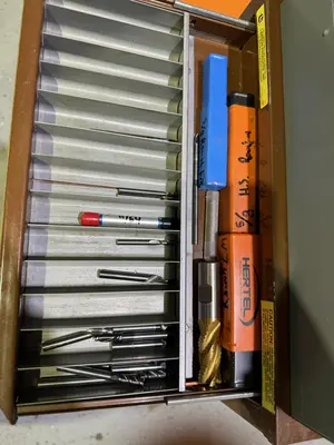 Lawson Products 3 Drawer Tool Organiser With Various End Mills, Black & Decker Drill Set & Box of