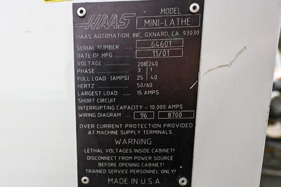 2001 HAAS MINI LATHE CNC Lathes | Elevation Machine (11)