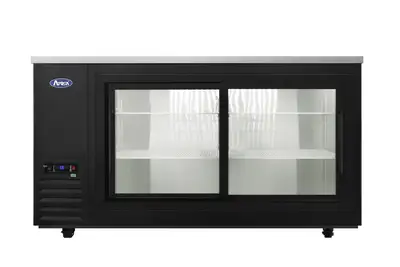 New | in-Stock Atosa New Atosa SBB69SGGRAUS2 69" Back Bar Cooler w/ Sliding Glass Door Shallow Depth (Black Exterior) Bottle Coolers Illinois US | Falcon Restaurant Supply #1375589