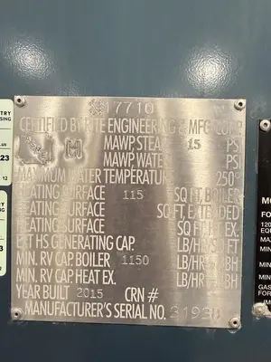 Used 2015 RITE ENGINEERING & MFG. CORP., DOWNEY, CA 120S Boilers Minnesota US | Source Machinery Sales #1411241