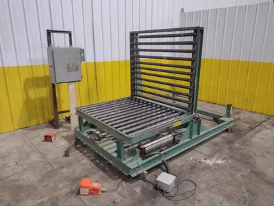 60" x 48" ROACH PNEUMATIC LIFT & TILT UPENDER / TABLE WITH ROLLER CONVEYOR : YOBRO #24710