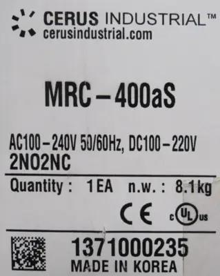 NEW CERUS MRC-400AS CONTACTOR AC100-240V DC100-22V 2NO2NC MRC400AS