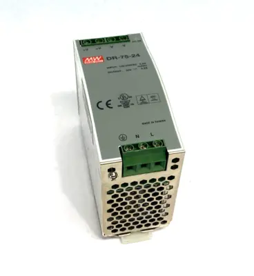 DR-75-24 | Meanwell  Power Supply DIN Rail Mount 100-240VAC 2.0A Input 24V Output - Used