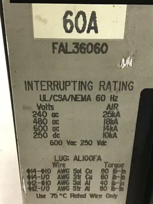USED SQUARE D FAL36060 / SWITCH