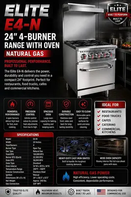 ELITE E4-N 24" 4-Burner Range with Oven | Natural Gas