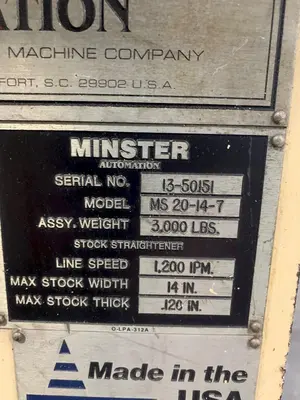 MINSTER MR6-14D / MS20-14-7 / MEF4-14 Coil Feed Lines | PressTrader Limited (5)