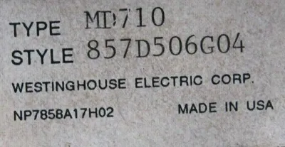 NEW WESTINGHOUSE MD710 CONTACTOR SIZE 7 857D506G04