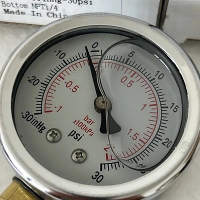 (3)NIB Pressure Gauges Glycerin Filled,-30-30 PSI 1/4 NPT  Fast Shipping!