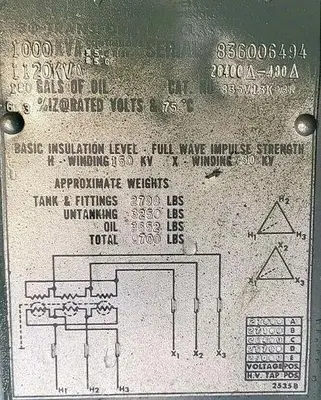RTE/Eaton 1000/1120 KVA Pad Mount Step Down Transformer H.V. 26400 - L.V. 480