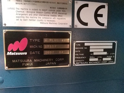 MATSUURA 4-axis Twin Pallet Horizontal Machining Centre, very good working condition