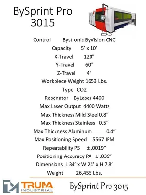 Used BYSTRONIC BYSPRINT PRO 3015 Laser Cutters MX | TRUMA #1287520