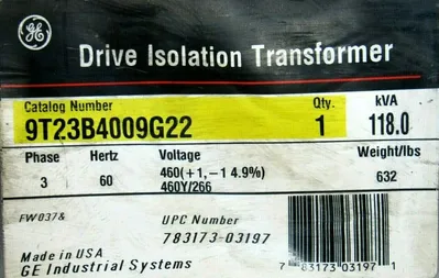 NEW GENERAL ELECTRIC 9T23B4009G22 TRANSFORMER 460V 118.0 KVA 3 PHASE 60HZ