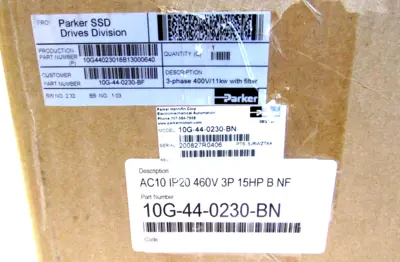 NEW PARKER 10G-44-0230-BF AC DRIVE AC10 IP20 460V 3P 15HP B NF 10G-44-0230-BN