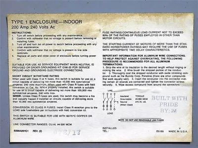 ECC GD324SNC Fusible General Duty Safety Switch 200A 240VAC 50-30 Max. HP Used