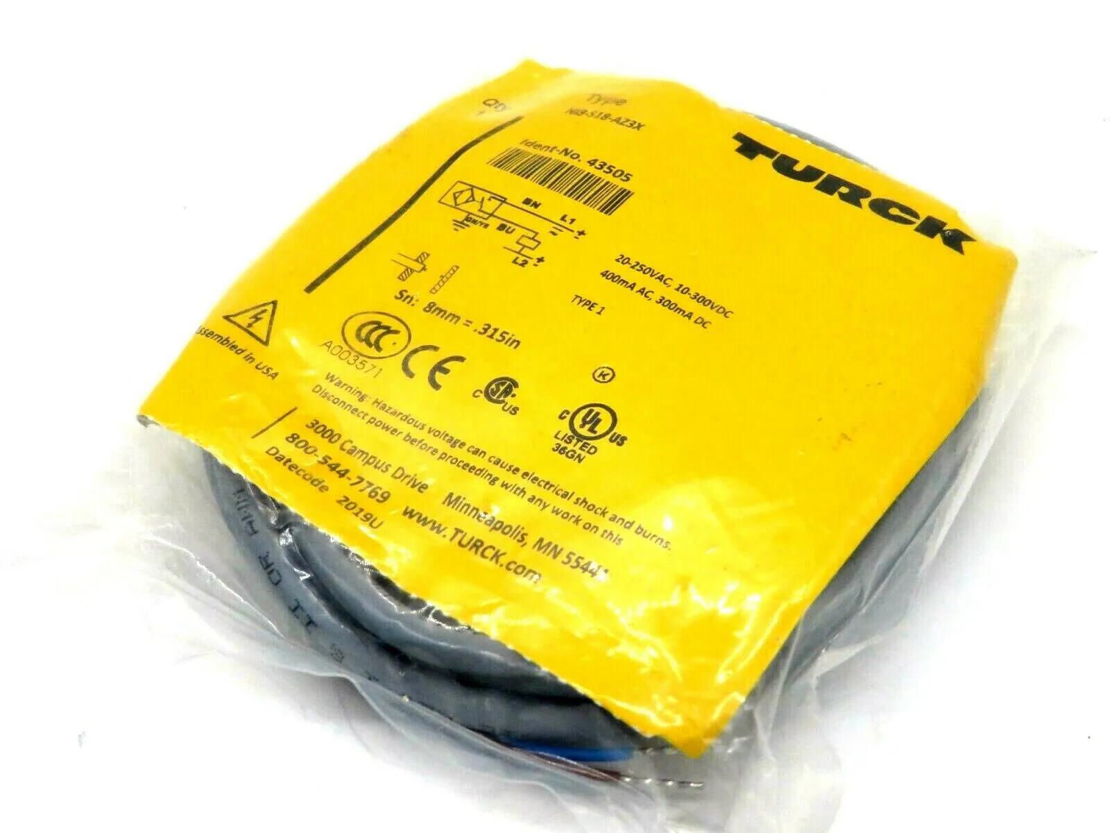 NEW TURCK NI8-S18-AZ3X SENSOR 43505 NI8S18AZ3X