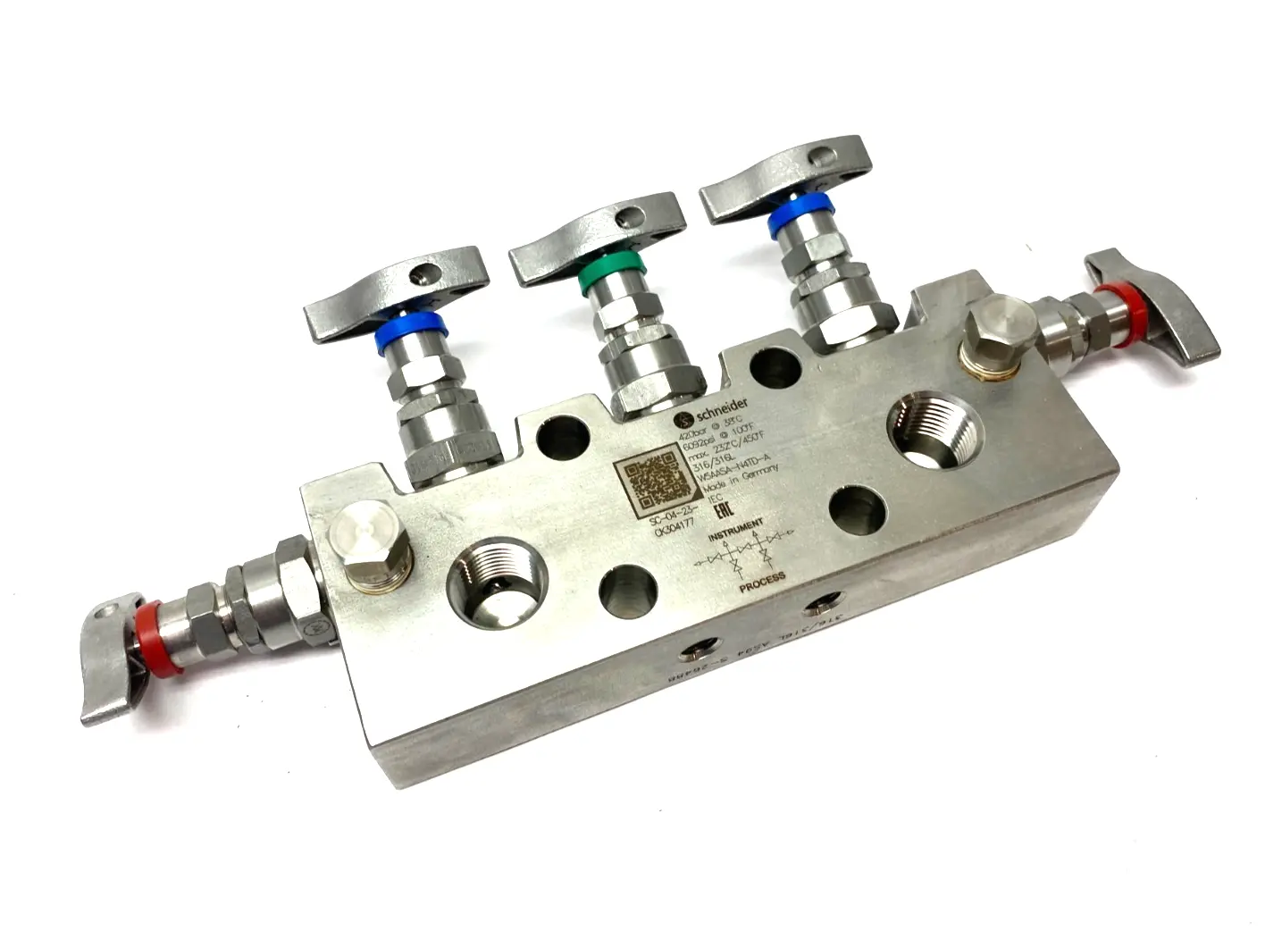 USED AS-SCHNEIDER STAINLESS STEEL 5-VALVE MANIFOLD 6092PSI/420BAR
