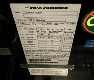 1-0608 Kysor Warren IV5V14 12 Door Reach In Display Freezer Run