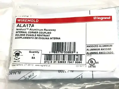 ALA17A | Wiremold  Isoduct Aluminum Raceway Internal Corner Coupling - New