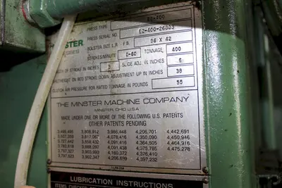 USED 1988 MINSTER 400 TON SSDC PRESS
