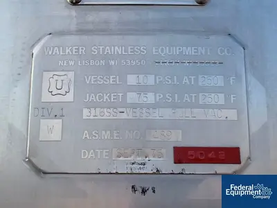 USED Walker 150 Gal Walker Jacketed Tank, S/S