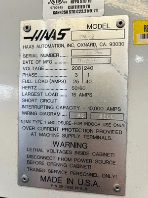 HAAS TM2 CNC Toolroom Mill