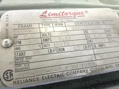 USED LIMITORQUE VALVE ACTUATOR MOTOR 575 VAC 3PH 3405 RPM 210TY