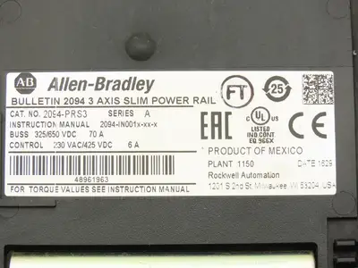 Allen Bradley 2094-PRS3 3 Axis Slim Power Rail Backplane Module Ser A