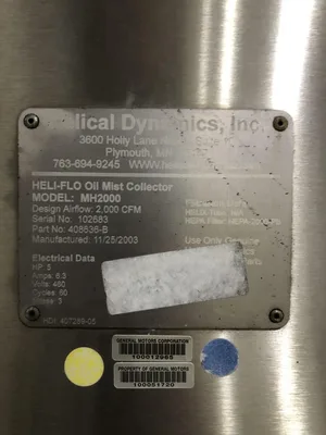 Helical Dynamics Heli-Flo MH2000 Oil Mist Collector 2000CFM 408636-B 5HP 460V