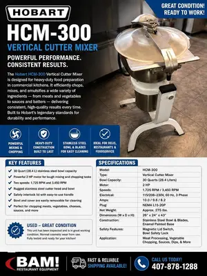 Hobart HCM-300 Vertical Cutter Mixer, Used Great ConditionHobart HCM-300 Vertical Cutter Mixer, Used Great Condition