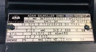 USED Adam Baumuller G.M.B.H ABM Motor SB 0/3 G 112/80/30 DB 11/4