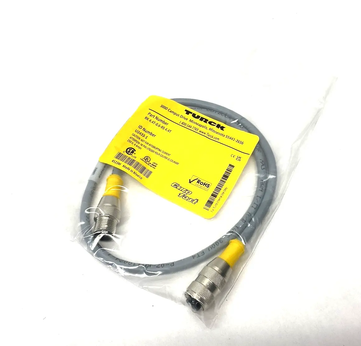 NEW TURCK EUROFAST SENSOR/ACTUATOR EXTENSION CABLE 0.6M U2433-1