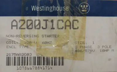 NEW WESTINGHOUSE A200J1CAC NON REVERSING STARTER SIZE 1 10HP 120V COIL A200M1CAC