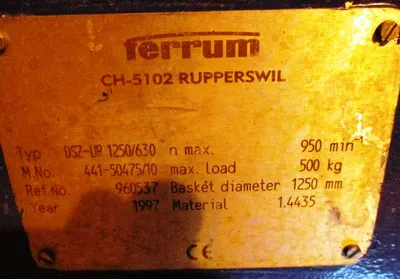 (4) Ferrum DSZ-URF 1250/630 perforate basket centrifuges, 316L SS.