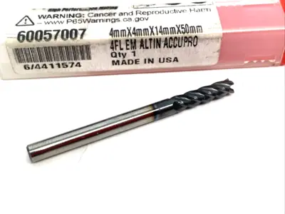 USED ACCUPRO SQUARE END MILL: 4MM DIA, 14MM LOC, 4 FLUTE, SOLID CARBIDE