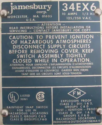 NEW JAMESBURY 34EX6 LIMIT SWITCH