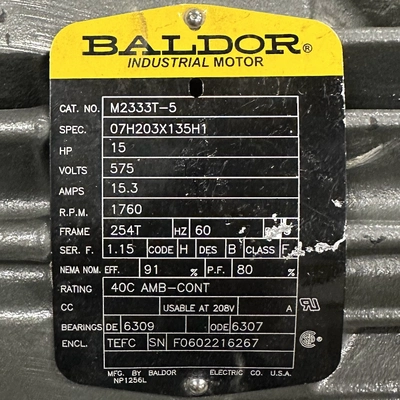 Baldor 15HP Electric Motor