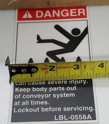 *NEW* LARGE LOT OF 350+/- DANGER LBL-0558A Exposed Conveyor Stickers + Warranty!
